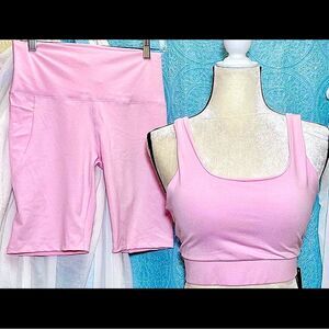 Catherine Malandrino Pink Crop Tank and Bike Short Set